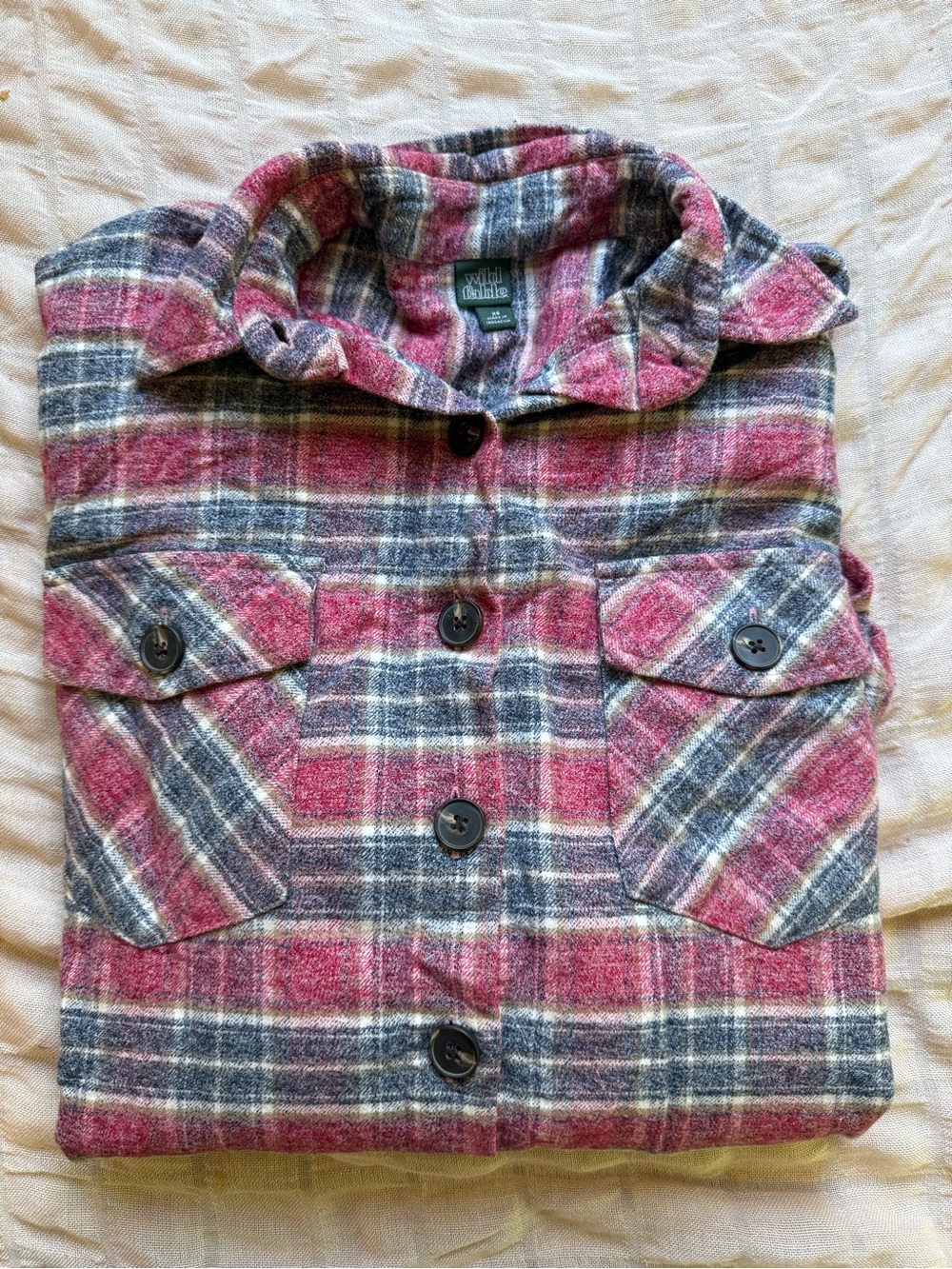 wild fable Pink and Gray Plaid Button-Down Shirt Jacket Fall Lumberjack Flannel